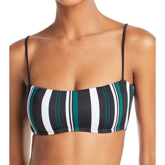 DOLCE VITA Venice Stella Black Green White Stripe Bandeaux Bikini Top Size L - Picture 1 of 8